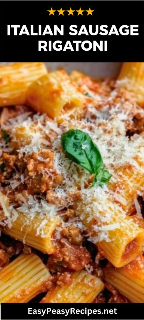 Looking for the perfect dish to warm your soul? Try this Hearty Homestyle Italian Sausage Rigatoni! Packed with rich flavors and featuring savory sausage enveloped by creamy tomato sauce, it's a comfort food classic that everyone will love. This easy-to-follow recipe highlights the robust taste of Italian ingredients and is perfect for family dinners or meals with friends. Enjoy a plate of piping hot rigatoni topped with fresh herbs for added color. Love cooking with pasta? This is a must-try recipe that’s sure to satisfy! Rigatoni With Sausage And Kale, Italian Sausage Tomato Sauce, Creamy Italian Sausage Pasta Recipes, Italian Chicken Sausage Rigatoni, Sausage And Rigatoni Recipes, Sausage Tomato Pasta Recipes, Italian Rigatoni Recipes, Pasta With Hot Italian Sausage, Italian Sausage Spaghetti Sauce