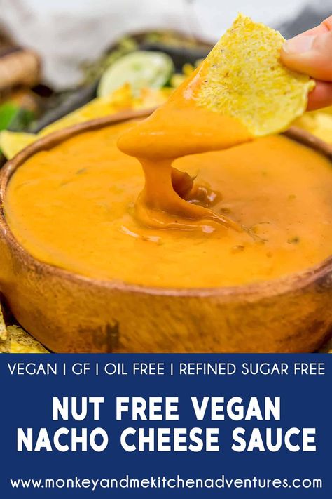 Velvety and ultra-creamy, this rich, tangy Nut Free Vegan Nacho Cheese Sauce is perfect for tortilla chip dipping, baked potato topping, and so much more. #vegan #oilfree #glutenfree #plantbased | monkeyandmekitchenadventures.com Spicy Black Beans Recipe, Vegan Nacho Cheese Sauce, Vegan Nacho Cheese, Vegan Baked Potato, Baked Potato Toppings, Monkey And Me Kitchen Adventures, Monkey And Me, Vegan Nachos Cheese, Tortilla Chip