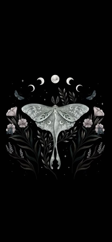 Simple Witchy Wallpaper, Moth Background Iphone, Mystical Phone Wallpaper, Laptop Wallpaper Mushroom, Luna Moth Background, Lunar Phone Wallpaper, Phone Backgrounds Witchy, Witchy Wallpaper Ipad, Dark Cottagecore Wallpaper Iphone