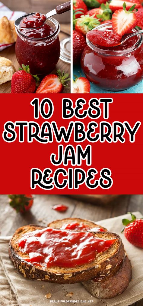 Now that summer is here, it's time to try one of these delicious strawberry jam recipes. There are pectin-free recipes, sugar-free recipes, and even jams that can be made in the Crock-Pot. Strawberry Jam Combinations, Strawberry Jams, Strawberry Jam Recipes, Banana Jam, Strawberry Jam Recipe, Strawberry Topping, How To Make Jam, Jello Recipes, Jam And Jelly