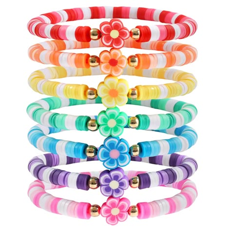 PRICES MAY VARY. 🌺Colorful Heishi Bracelets Set🌺The lovely and trendy beaded bracelets consist of 6mm rainbow disc beads and cute clay flower beads. The colorful stackable bracelet set is sure to add a pop of color to your everyday look and dress. 🌺Flower Clay Beaded Bracelets🌺Whatever you are white skin or black skin or yellow skin, the multicolored flower beads heishi bracelet set can make you more elegant and charming. You’ll be the focal point of the crowd and get many compliments with t Bracelets Business, Grinch Slime, Clay Beaded Bracelets, Bracelet Preppy, Bracelet Heishi, Bracelets Layering, Bracelet Business, Heishi Bracelets, Jewelry Booth