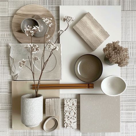 Japandi Material Board, Cozy Moodboard, Scandinavian Mood Board, Japandi Mood Board, Minimalist Moodboard, Material Color Palette, Interior Japandi, Materials Board Interior Design, Japandi Interior Design