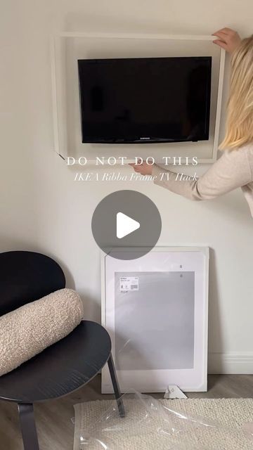 Joanna Fletcher on Instagram: "No power tool hack to hide ugly TV’s on the wall.  I’m sorry, I got it wrong but I promise this is literally the cheapest and easiest way to hide a wall mounted TV!  Simply grab a frame which is slightly larger than you TV. I have used the IKEA ribba as they are reasonable and come in a variety or different sizes. I also had a left over pack of BETYDLIG (Wall/ceiling bracket) in this pack is an anti slip liner. Stick this liner to the top of your TV and voila! The liner prevent the frame from slipping!  I know this is a controversial decision but I hate the sign of this TV on the wall, yet I want the option for any guests we have.🥴📺  #diyproject #hiddentv #ikeahack #ikeahacks #ikeahome #diyhacks #neutraldecor #diyframe #tvframe #ibuiltthis #imadethis #diyid Tv In A Frame Mounted Tv, Hide Tv Bracket, Hiding Cable Box Behind Wall Mounted Tv, Hide Tv On Wall, Hide Wall Mounted Tv Cables, Hinged Tv Wall Mount, Hiw To Build A Wall To Hide Tv Cords And Mount Tv, Hiding Ugly, Hidden Tv