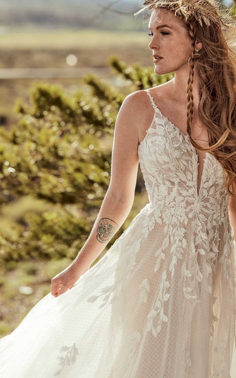 Tulle and Leaf Lace Wedding Dress - All Who Wander Leaf Lace Wedding Dress, Leaf Wedding Dress, All Who Wander Wedding Dress, Unique Boho Wedding Dress, Wedding Dresses Australia, Boho Wedding Gowns, Wedding Boho, Boho Wedding Dress Lace, Bohemian Bridal