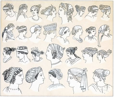 The women of Greek antiquity knew how to achieve a great variety in the arrangement of their hair. Veils of light or precious fabric, Flowers and... Minoan Fashion, Ancient Greek Hair, Ancient Greece Clothing, Ancient Greece Fashion, Greek Hairstyles, Grecian Hairstyles, Greece Women, Greek Hair, Historical Hairstyles