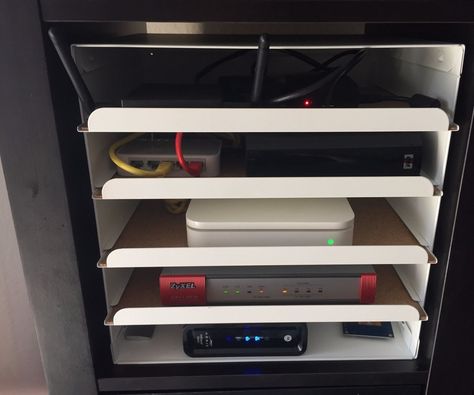 Do you find yourself trying to balance multiple network devices amongst your shelves in your apartment or home? Are you an audiophile who has a fair amount of gear but no good place to mount it? There's nothing that adequately stacks your gear and allows you to maximize the space that you have, right? Well fret no more! I have a solution that may work as well for you as it did for me. Allow me to introduce my IKEA Kvissle Letter Tray Mini Rackable Shelf System. The entire cost of this ver... Charging Station Organizer, Laptop Organization, Hard Drive Storage, Small Home Offices, Letter Tray, Shelf System, Laptop Storage, Small Studio Apartments, Bubble Wands