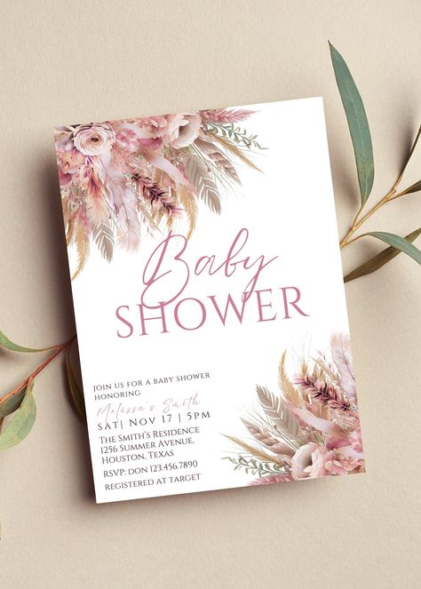 Pink Boho Baby Shower, Baby Shower Boho, Email Invitation, Boho Baby Shower Invitations, Baby Shower Invitaciones, Fiesta Baby Shower, Invitation Floral, Invitation Baby Shower, Boho Girl