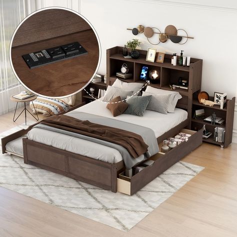 Full Size Storage Bed, Functional Headboard, Bed Color, Storage Platform Bed, Bookcase Bed, Full Size Platform Bed, Pull Out Shelves, Full Platform Bed, Storage Platform