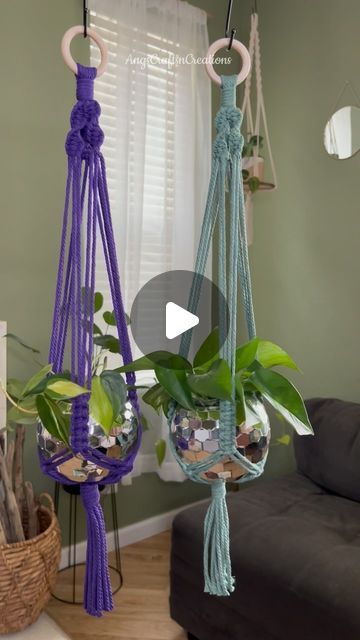 Angela Barretta on Instagram: "🪴A fun diy macrame plant hanger to make using a 4mm cotton macrame cord from @nooktheory. How pretty is that purple!
•
🪩I purchased these disco cups from Five Below and instantly knew what I was going to do with them! I absolutely love how it looks when the sun hits them.
•
Enjoy making one for yourself and I would love to hear how it went! Feel free to tag me! 
•

#macrame #macramemakers #macramecommunity #macrameart #macrametutorial #diymacrame #macrameplanthanger #diyplanthanger #handmadecraft #macramehanging #macramediscohanger #plantlover #plantdecor #plant #macrameknots #nooktheory #angscraftsncreations" Disco Cups, Macrame Knots Diy, Macrame Designs, When The Sun Hits, Plant Crafts, Diy Macrame Plant Hanger, Knots Diy, Diy Plant Hanger, Macrame Patterns Tutorials