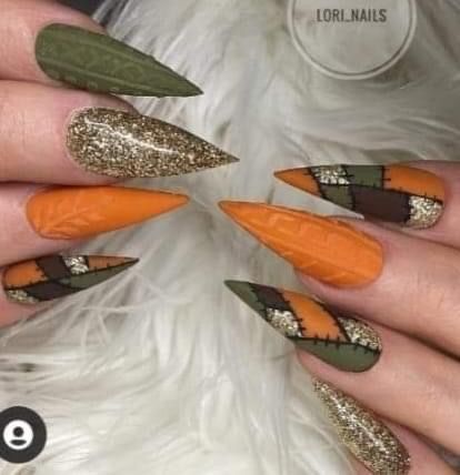 Fall Leaves Nail Art, Fall Gel Nails, Cute Nails For Fall, Fancy Nails Designs, Green Nail, Dope Nail Designs, Long Acrylic Nails Coffin, Thanksgiving Nails, Fall Nail Art