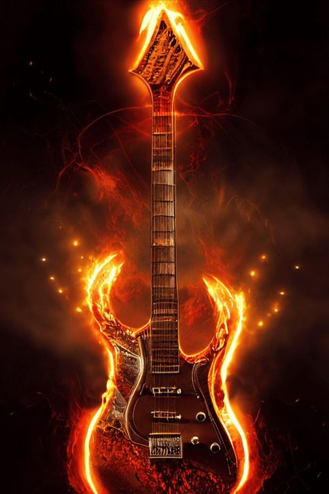 electric guitar, heavy metal, guitar, flames, fire, fiery, music genre, metal and rock, hard rock, photorealism, high definition, high quality, flaming guitar, bursting into flames, wallpapers for music fans, heavy metal fan, heavy metal music genre, flaming guitar Fire Guitar, Arte Heavy Metal, Phoenix Artwork, Guitar Images, Metallica Art, Music Poster Ideas, Heavy Metal Art, Guitar Electric, Fire Designs