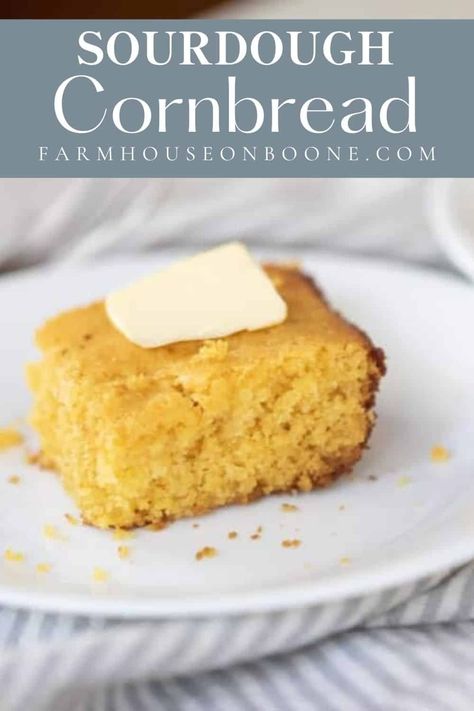 Cake Cornbread Recipe, Sourdough Cornbread Recipe, Cake Cornbread, Sourdough Cornbread, Farmhouse On Boone, Buttermilk Cornbread, Sourdough Starter Discard Recipe, Skillet Cornbread, Johnny Cake