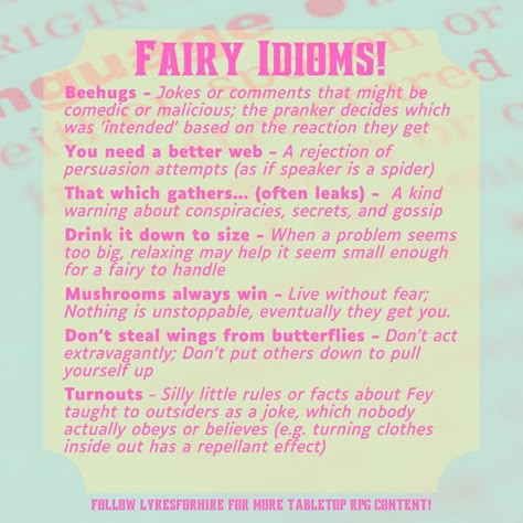 Dictionary-style text post containing Fairy idioms for Dungeons & Dragons Druid Idioms, Dnd Fairy Oc, Dnd Feywild Character, D&d Feywild, Feylost Dnd, Feywilds Dnd, Fey Aesthetic Dnd, Feywild Aesthetic Dnd, Dnd Fae Character