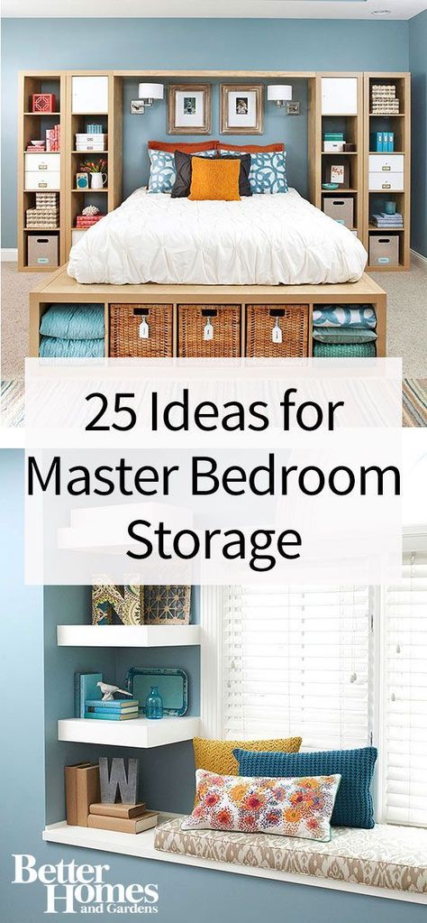 Small and large master bedrooms can benefit from these genius storage solutions. We have creative ideas to help you organize everything from your clothes to your shoes to your jewelry, as well as other bedroom essentials. Diy Bedroom Storage, Storage Solutions Bedroom, Wall Shelving, Closet Organization Diy, Bedroom Essentials, Ideas Hogar, Creative Storage, Trendy Bedroom, Decoration Inspiration