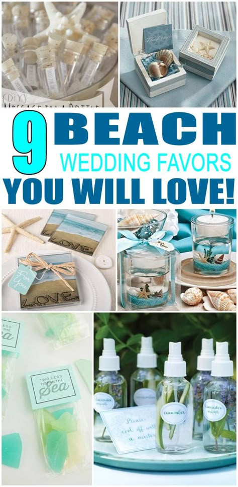 Beach-Wedding-Favors Hawaiian Wedding Favors For Guests, Cricut Beach Wedding Ideas, Beach Favors Guest Gifts, Wedding Favors For Guests Beach Theme, Diy Beach Wedding Favors, Wedding Favors For Beach Wedding, Ocean Themed Wedding Favors, Beach Theme Reception Ideas, Ocean Theme Favors