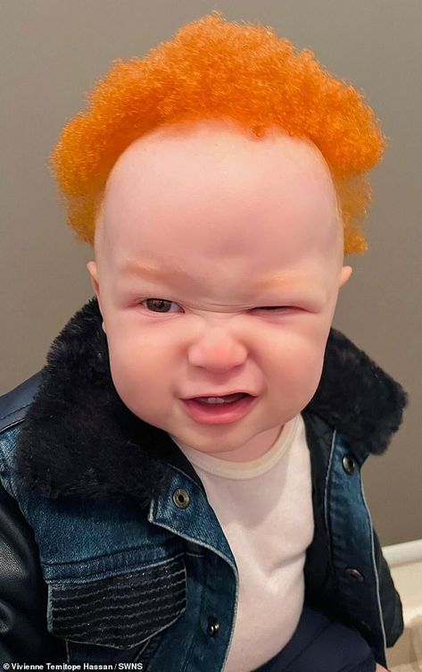 EXCLUSIVE: Black mother who gave birth to an albino baby with ginger hair reveals she now dyes her own locks flame orange so he 'doesn't feel left out' | Daily Mail Online Hot Ginger Hair, Ginger Hair Boy, Ginger And Black Hair, Ginger People, Albino People, Ginger Baby, Ginger Kids, Black Ginger, Ginger Babies