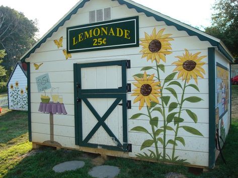 Shed Painting Ideas Flowers, Outdoor Mural Ideas, Diy Plant Wall, Sunflower Mural, Painted Fences, Building Mural, Murals Home, Sunflower Cottage, Fence Painting