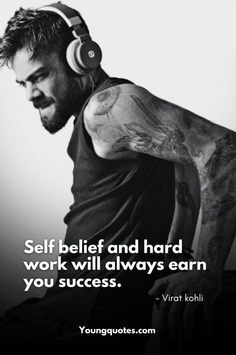 Self belief and hard work will always earn you success Virat Kohli Motivation, Virat Kohli Fitness, Virat Kohli Motivational Quotes, Quotes For Man, Cricket Practice, Virat Kohli Quotes, Gym Motivational Quotes, Fitness Discipline, Young Quotes