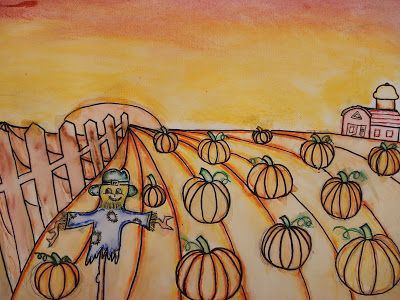 a faithful attempt: One Point Perspective Pumpkin Patch Landscape Handicrafts Ideas, Cc Drawing, 3d Perspective, Perspective Lessons, Elementary Art Rooms, Farm Landscape, October Art, Middle School Art Projects, Fall Art Projects