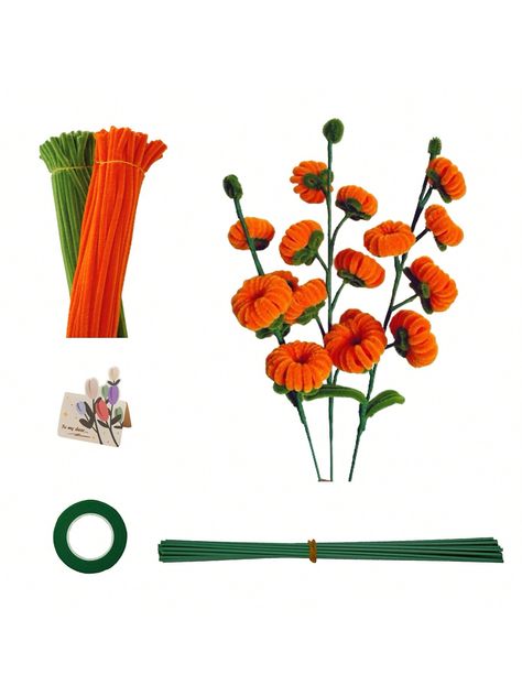 211 Pcs Orange And Moss Green Pipe Cleaners Craft, With Flower Stems And Gardening Tape, New Year Home Decoration, Pipeline Cleaner Made From Persimmon Bouquets, Flexible And Durable For Diy Artistic And Creative Handicraft Project DecorationI discovered amazing products on SHEIN.com, come check them out! Chenille Stem Crafts, Pipe Cleaner Crafts, Chenille Stems, Pipe Cleaner, Nouvel An, Moss Green, Sewing Crafts, Craft Supplies, Sewing