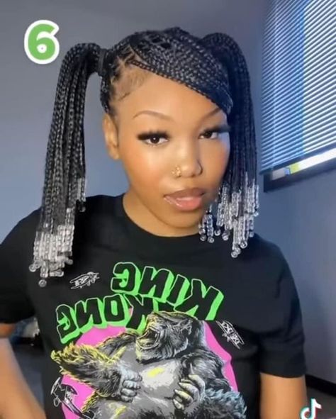 Box Braids Hairstyles Short, Short Braids With Beads, Braids Hairstyles Short, Sleek Braided Ponytail, Black Kids Braids Hairstyles, Short Hair Designs, Weave Hairstyles Braided, Cute Box Braids, Hairstyles Cute