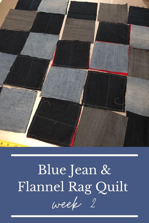 Flannel And Denim Quilt, Jean Ideas Creative, Denim And Flannel Quilt, Rag Quilts For Beginners, Denim Quilts Old Jeans Diy, Pawpaw Shirt, Jean Blanket, Jean Quilt Ideas, Flannel Quilt Patterns