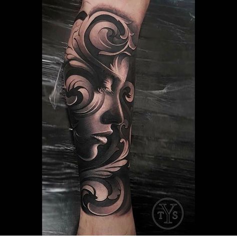 Filligree Tattoos, Portrait Tattoo Sleeve, Mens Body Tattoos, Filigree Tattoo, Girl Face Tattoo, Theme Tattoo, Greek Tattoos, Incredible Tattoos, Leg Sleeve Tattoo