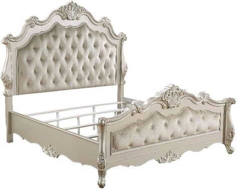 Amazon.com: Acme Bently Transitional Button Tufted Wooden Frame Bed in Champagne Gold : Home & Kitchen Aesthetic Bed Frames, Family Manor, Antique Bed Frame, Button Tufted Bed, Furniture Aesthetic, Royal Bedroom, Eastern King Bed, Button Tufted Headboard, Tufted Bed