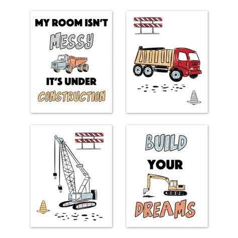 Red and Blue Construction Truck 4- Piece Set Paper Print Transportation Room, Inspirational Wall Decor, Sweet Jojo Designs, Nursery Playroom, Nursery Bedding Sets, Jojo Designs, Unframed Wall Art, Big Boy Room, Boys Bedroom