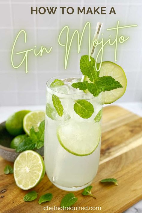 My gin mojito recipe is super easy, no need for extra equipment or making a simple syrup either. Gin mojito cocktails are crisp and refreshing, and my video will show you how to make this zesty lime cocktail with fresh mint at home! Lemon Mojito Recipe, Gin Mojito Recipe, Traditional Mojito Recipe, Gin Mojito, Mojito Recipe Classic, How To Make Gin, Mint Drink, Spritzer Recipes, Mint Cocktails