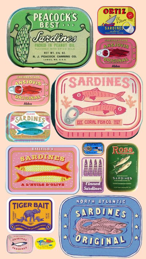 Tinned Fish, Graphic Design Fun, Cute Patterns Wallpaper, Art Collage Wall, Fish Art, New Wall, Pottery Painting, Funky Art, Cute Illustration