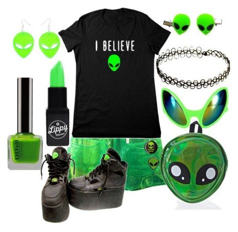 Стиль Alien Core, Alien Stuff, Alien Clothes, Space Grunge, Gender Fluid Fashion, Vet Assistant, Alien Aesthetic, Green Alien, Alien Girl