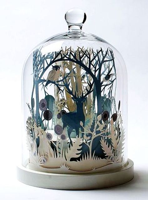 Amazing paper sculpture under a cloche. Helen Musselwhite, Glass Cloche, Winter Wood, The Bell Jar, Paper Cut Art, Paper Cutout, Kirigami, 3d Paper, Paper Sculpture