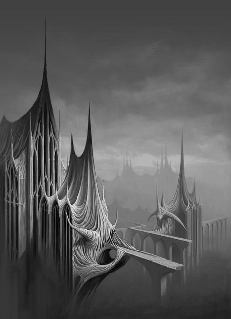 Some fantasy architecture sketching. Colours in PS. Architecture Sketching, Expressionism Architecture, Scifi Illustration, Fantasy Architecture, Castle Painting, City Scapes, Gothic Castle, Creepy Stuff, Fantasy Worlds