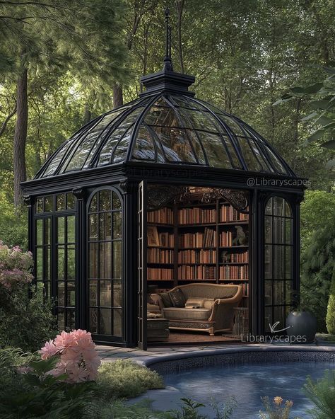 Gothic Conservatory, Victorian Conservatory, Garden Cabins, Conservatory Garden, Dome Home, Library Architecture, Dark Home Decor, Dark Home, Fantasy Homes