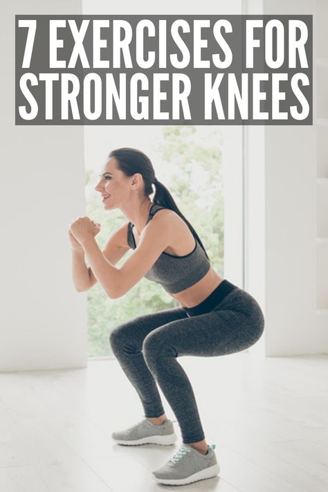 7 Knee Exercises for Bad Knees | Whether looking for knee strengthening exercises for pain caused by injury, overuse, or arthritis, or in need of a low impact knee workout for weak knees to build strength and prevent injury, this post has lots of tips and exercises to facilitate proper alignment and stability, and to make your knees and surrounding muscles stronger. Perfect for arthritic knees and for runners, give these knee workouts a try and say goodbye to stiff, sore joints! Stronger Knees, Stiff Knee, Knee Pain Relief Exercises, Knee Strengthening, Bad Knee Workout, Knee Strength, Inner Knee Pain, Weak Knees, Sore Knees