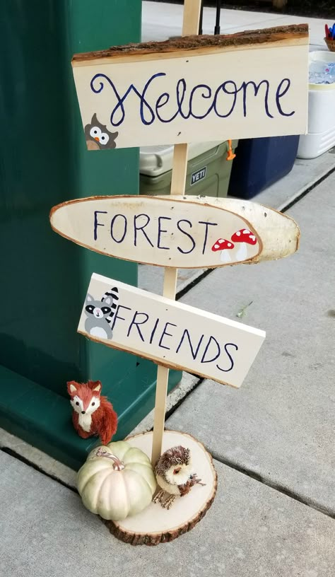 Welcome Forest Friends Sign, Forest Animal 1st Birthday, 1st Birthday Party Woodland Theme, Woodland Forest First Birthday, Woodland Birthday Activities, Forest One Year Birthday, One With Nature Birthday, Woodland One Year Birthday, First Birthday Forest Theme