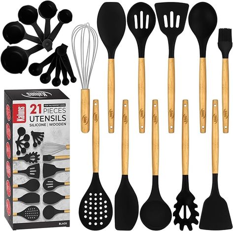 Premium Non Stick Silicone Cooking Utensils Set - 21 Pcs Wooden Handle Silicone Spatula Set 446°F Heat Resistant - Kitchen Gadgets Home Essentials Plastic Kitchen Utensils, Kitchen Utensils Set, Silicone Cooking Utensils, Silicone Kitchen Utensils, Silicon Utensils, Utensils Set, Kitchen Cooking Utensils, Cooking Utensils Set, Woks