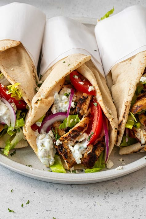 Chicken Gyros Recipe, Healthy Breakfast Lunch And Dinner, Kay Nutrition, Greek Chicken Gyros, Gyros Recipe, Chicken Gyro Recipe, Baked Greek Chicken, Chicken Gyro, Chicken Tray Bake