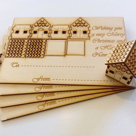 Cleaver wooden Christmas cards Wooden Christmas Cards, Glowforge Christmas Projects, Wood Laser Cut Ideas, Christmas Lasercut, Lézervágott Fa, Glowforge Ideas, Laser Cut Christmas, Laser Cut Designs, Laser Cut Cards