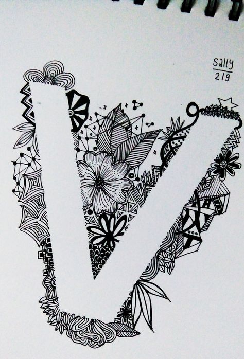 Letter V Mandala Art, V Letter Drawing, V Letter Images, Mandala Arts, Mandala Sketch, Alphabet Drawing, Doddle Art, V Letter, Paper Crafts Magazine