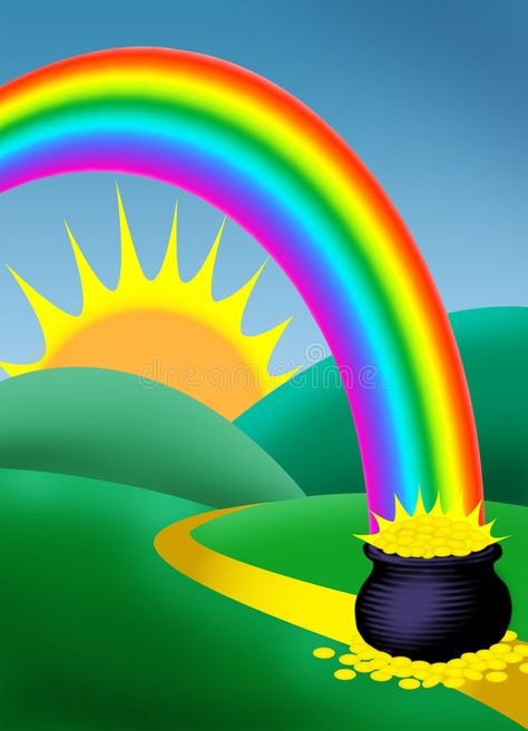 Rainbow. An illustration of the proverbial pot of gold at the end of the rainbow , #spon, #pot, #gold, #proverbial, #Rainbow, #illustration #ad Pot Of Gold At The End Of The Rainbow, Pot Of Gold Image, Rainbow Drawing Ideas, Good Luck Pictures, Rainbow Canvas Painting, Rose Fence, Rainbow Pot Of Gold, Rainbow Pizza, Art Rangoli