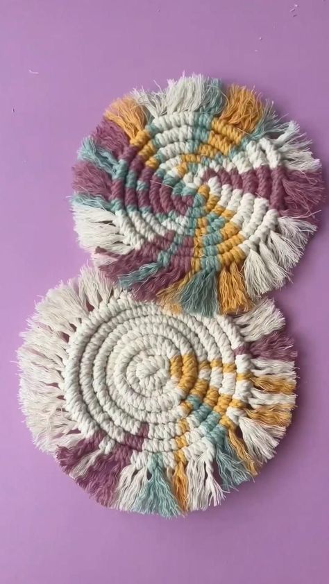 No Sew DIY Macrame Coaster Tutorial in 2024 | Boho crafts diy, Macrame design, Diy coasters . #Macrame_Wedding_Gift_Ideas #Handmade_Coasters_Diy #Yarn_Coasters_Diy #Coaster_Art_Diy Wool Coasters Diy, Yarn Coasters Diy, Easy Macrame Coasters Diy, Coaster Diy Ideas, Coaster Macrame Tutorial, Beginning Macrame Projects, Handmade Coasters Diy, Woven Coasters Diy, How To Make A Coaster