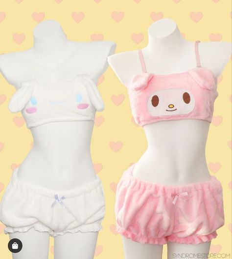 Hello Kitty Lingerie, Fluffy Shorts, Kawaii Lingerie, Kawaii Pajamas, Tube Top Bra, Lingerie Pajamas, Desain Buklet, Kitty Clothes, Charmmy Kitty