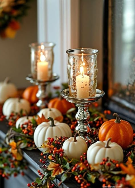 61+ Stunning Fall Candle Decorating Ideas for a Cozy Home Vibe 108 Cozy Fall Living Room Decorating Ideas, Fall Candle Ideas, Candle Decorating Ideas, Vintage Fall Decor Ideas, Candle Decorating, Diy Thanksgiving Centerpieces, Thanksgiving Tips, Autumn Ambiance, Thanksgiving Vibes