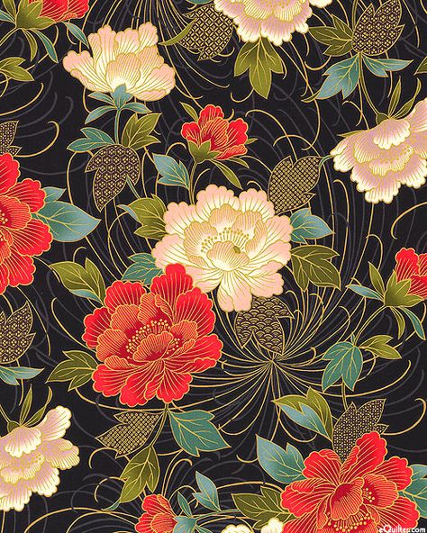 Japanese Floral Art, Japanese Prints Pattern, Japanese Fabric Prints, Japanese Fabric Pattern, Japanese Flower Design, Japanese Florals, Peony Japanese, Japanese Floral Design, Japanese Motifs