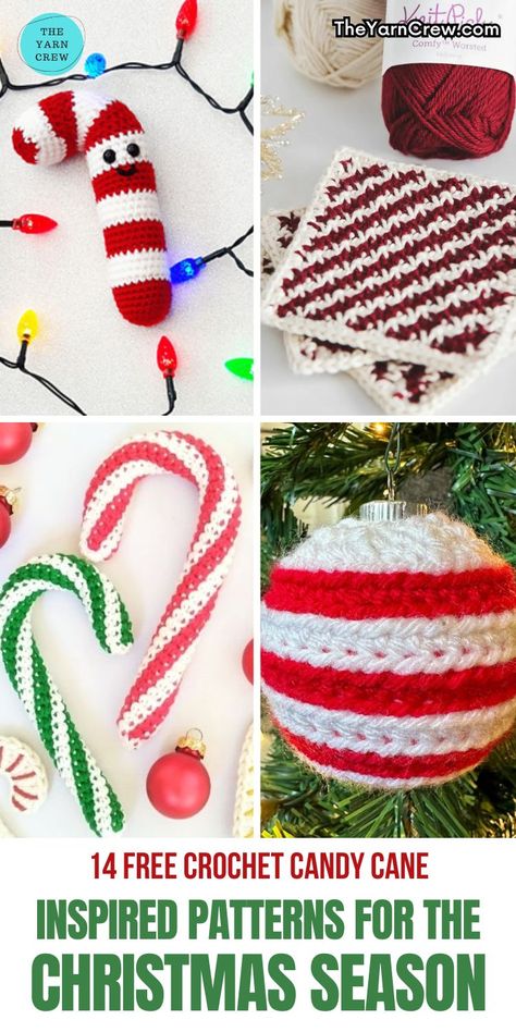 Get into the Christmas spirit with these free crochet candy cane patterns! Quick and easy — perfect for crocheters of all skill levels. Crochet patterns curated by The Yarn Crew. Crochet Candy Cane Pattern Free, Crochet Candy Canes, Crochet Candy Cane, Giant Candy Cane, Crochet Candy, Crochet Stocking, Christmas Crochet Patterns Free, Mini Candy Canes, Giant Candy