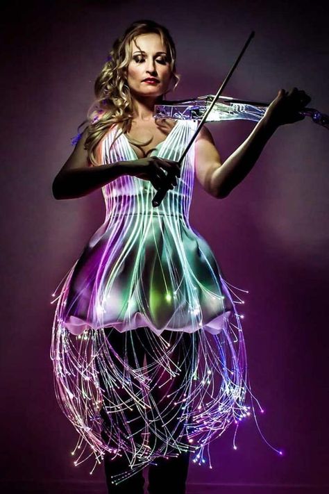 Glowing Dress, Fiber Optic Dress, Light Up Dress, Futuristic Party, Holographic Dress, Dark Costumes, Light Up Costumes, Aerial Costume, Light Up Dresses