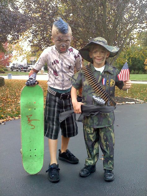 Sean: Punk Skateboarder and Ryan: Army Sniper Army Costume, Zombie Army, Unique Halloween Costumes, Web Photos, Skateboarder, Unique Halloween, Halloween Ideas, Fancy Dress, Zombie