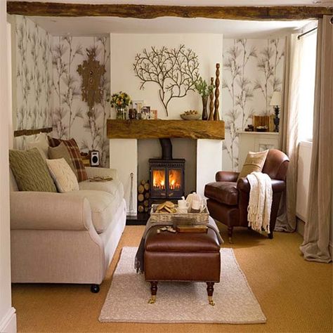 38 Small yet super cozy living room designs Country Style Living Room, Cozy Living Room Design, Natural Living Room, Decor Eclectic, Warm Decor, Country Living Room, Small Room Design, Cottage Living, Cool Ideas